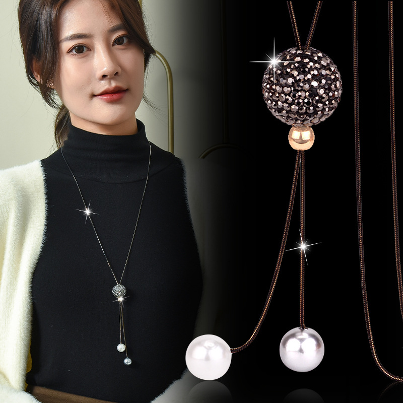 Women Jewelry Accessories For Black Dress - Siyah kristal top uzun kolye kadınlar