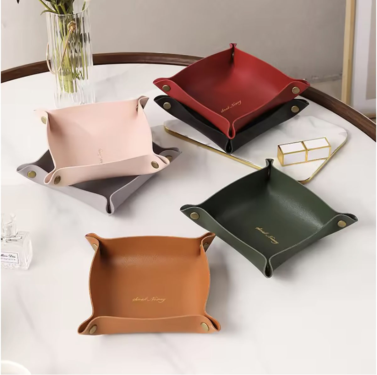 Women Accessories Organizer - İskandinav tarzı deri depolama tepsisi masa