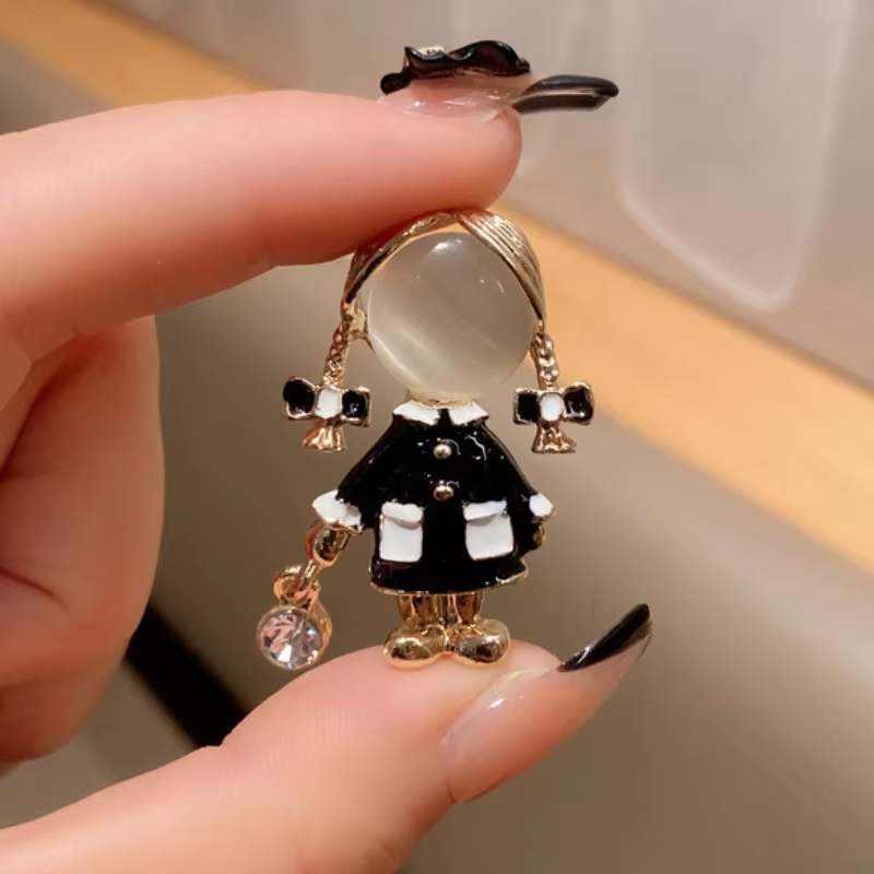 Women Jewelry Accessories For Black Dress - Zarif Sevimli Küçük Kız Siyah Emaye