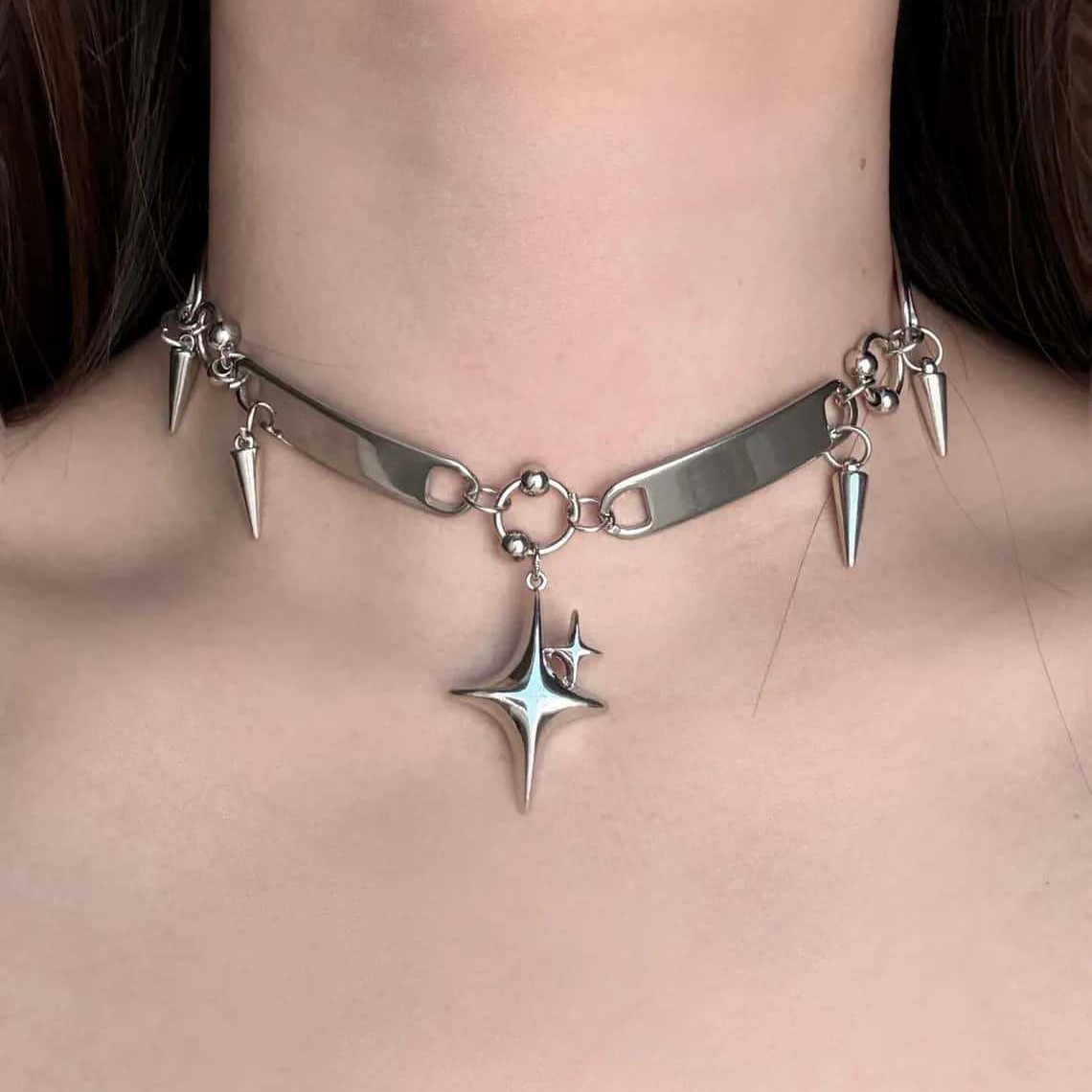 Women'S Accessories Rings - Punk Yıldızı Perçinli Gerdanlık,Rock Takıları,Y2k Aksesuarı,Hippi,Goth,Design