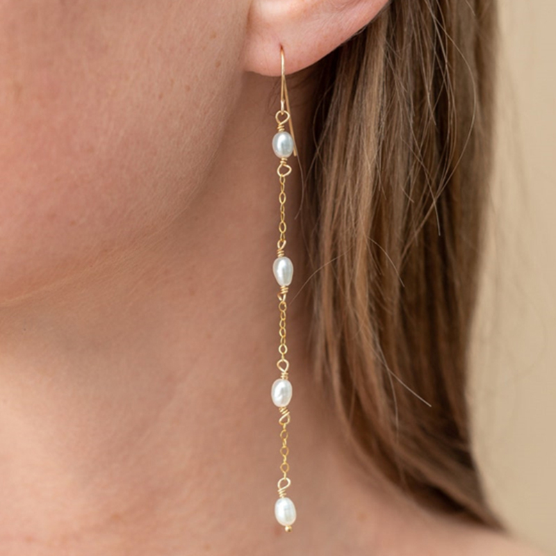 Tassel Earrings Boho - 14K Altın Dolgulu Doğal İnci Küpe