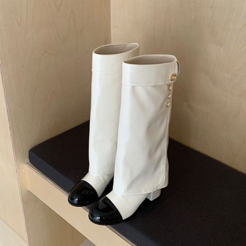 Women'S Ankle Accessories - Şık Siyah Beyaz Eklemeli Diz Üstü