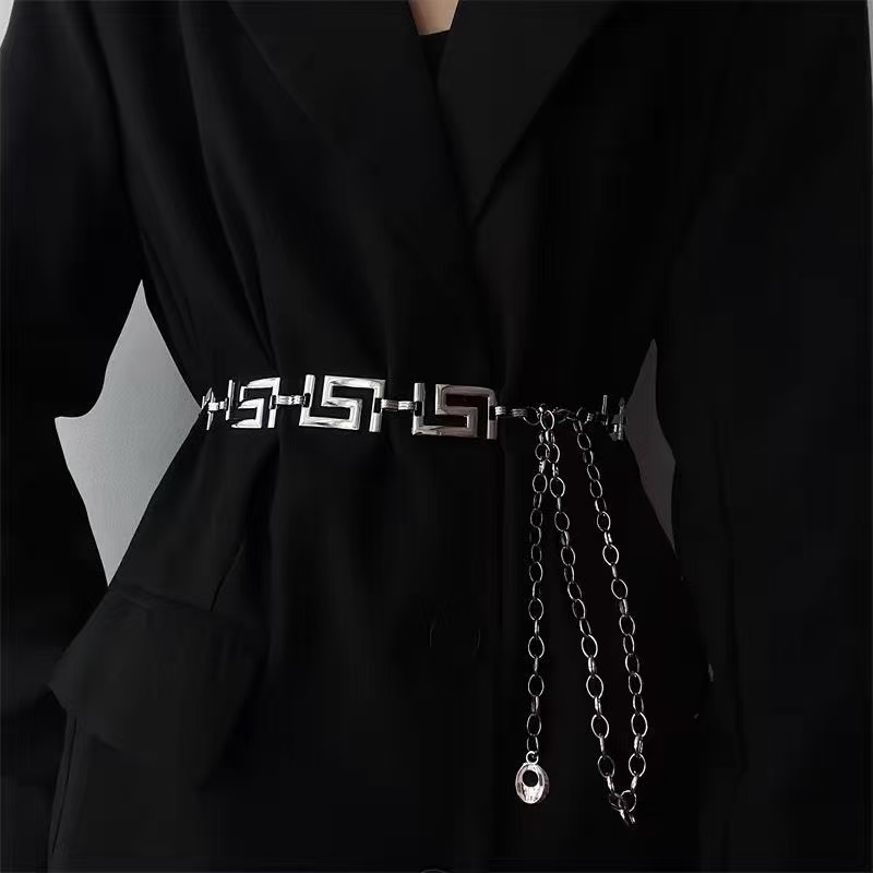Women'S Jeans Accessories - Yunan Anahtarı Geometrik Bağlantılı Metal Bel