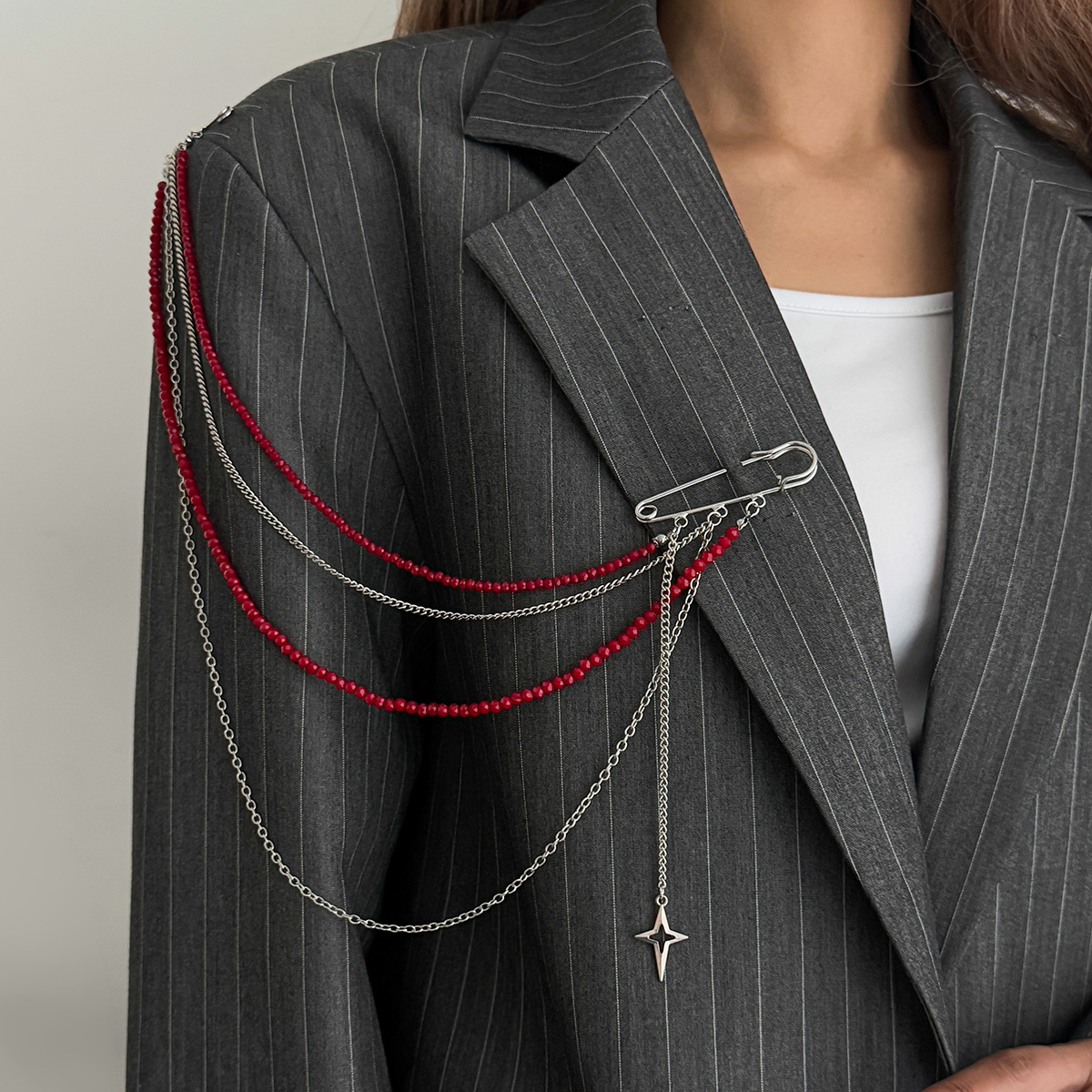 Women Jewelry Accessories For Black Dress - Ins Tarzı Siyah Kırmızı Boncuklu Püsküllü