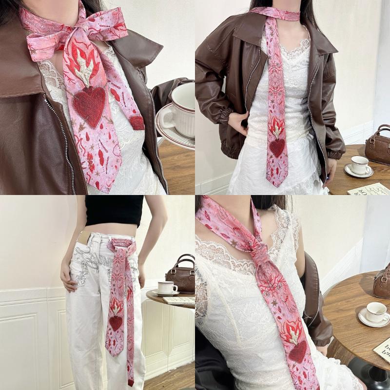 Women'S Jeans Accessories - Vintage Degrade Pembe Kalp Alev Kravat