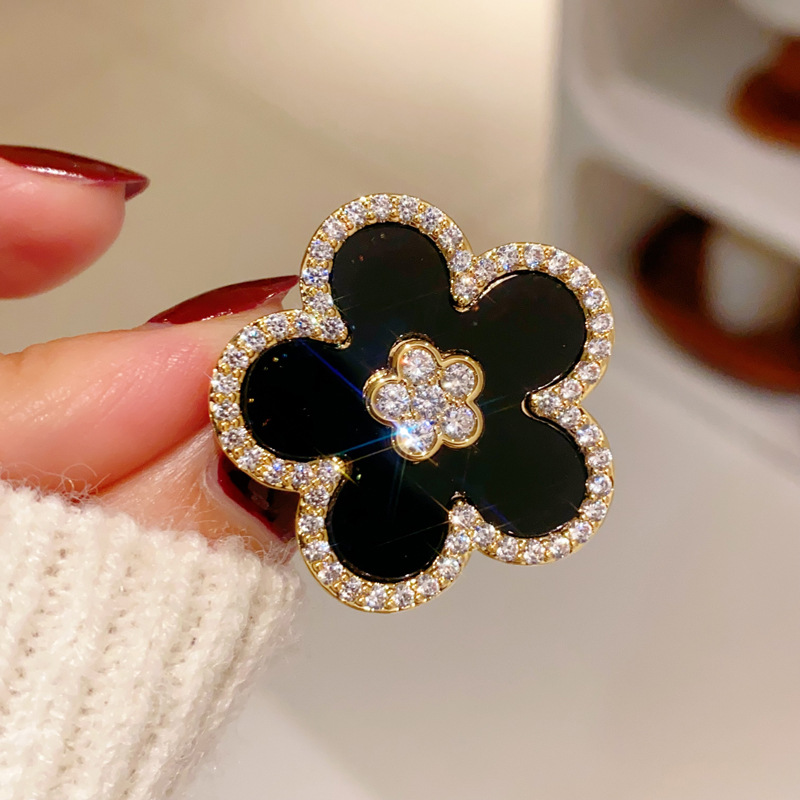 Women Jewelry Accessories For Black Dress - Siyah Çiçek Broş Kadınlar Için Altın