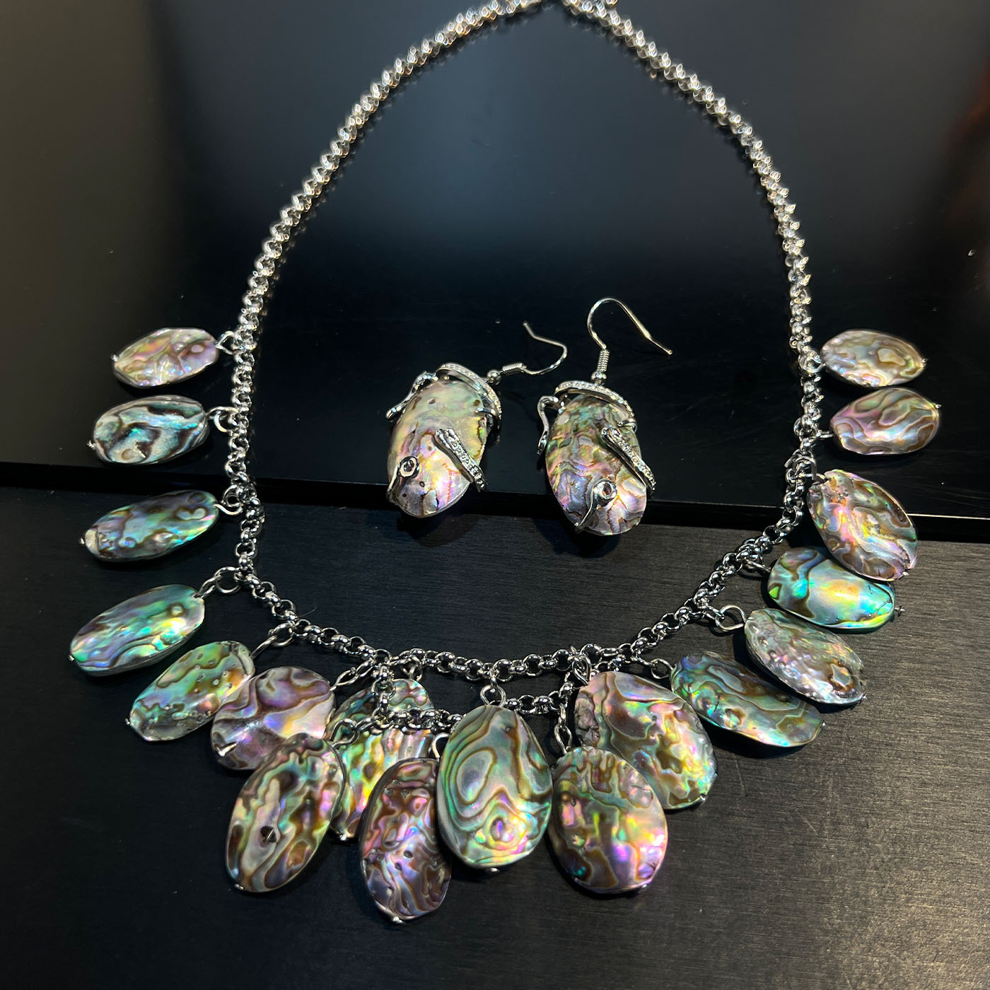 Women Jewelry Accessories For Black Dress - Set Takı Abalone beyaz siyah deniz