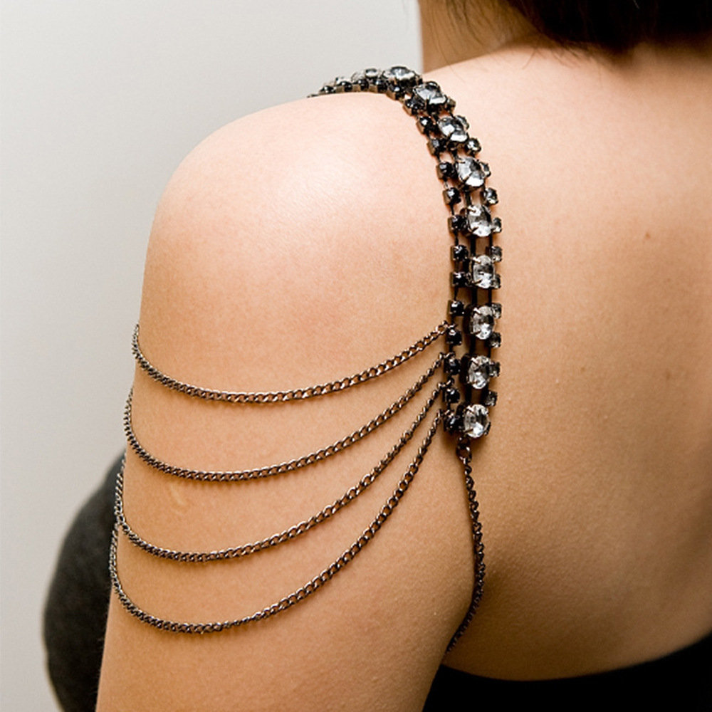 Women Jewelry Accessories For Black Dress - Stonefans siyah katmanlı omuz askısı lüks