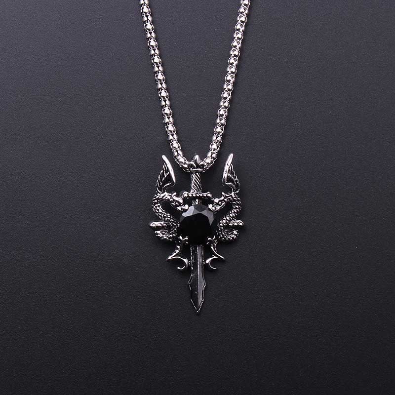 Women Accessories Trendy - Çift Ejderha Siyah Mücevher Çapraz Kolye