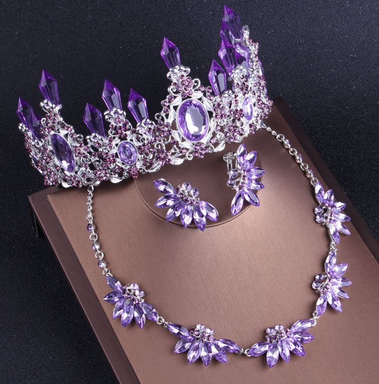 Women Jewelry Accessories For Black Dress - Asil mor kristal gelin takı seti