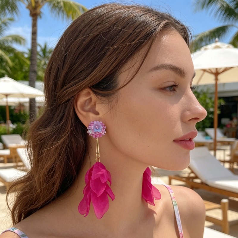 Tassel Earrings Boho - Yeni Moda Çiçek Püsküllü Klipsli Küpeler
