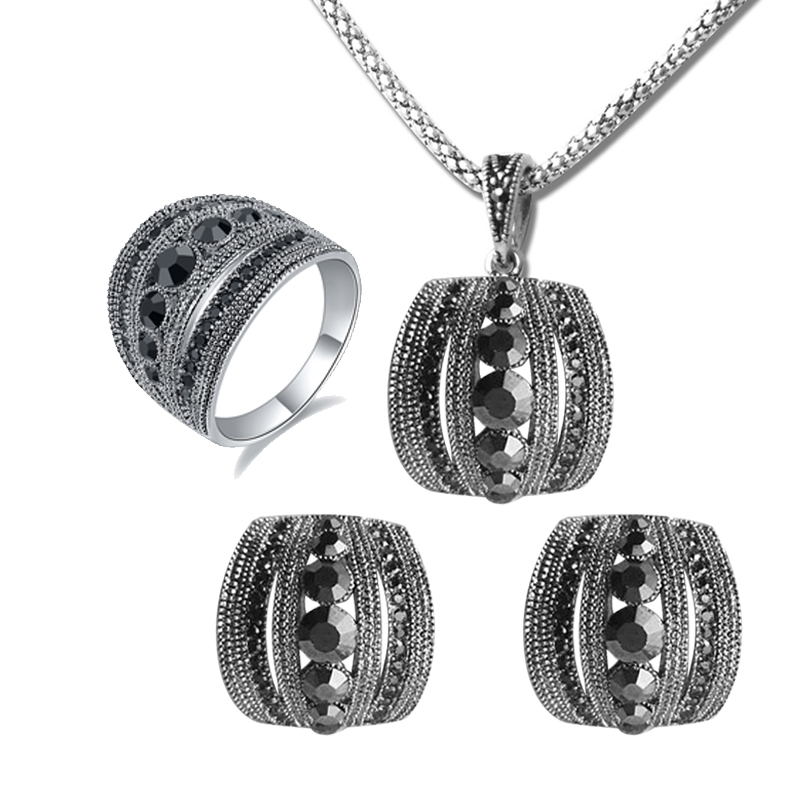 Women Jewelry Accessories For Black Dress - Boyutu 6-10 Vintage Siyah Zirkon Takı